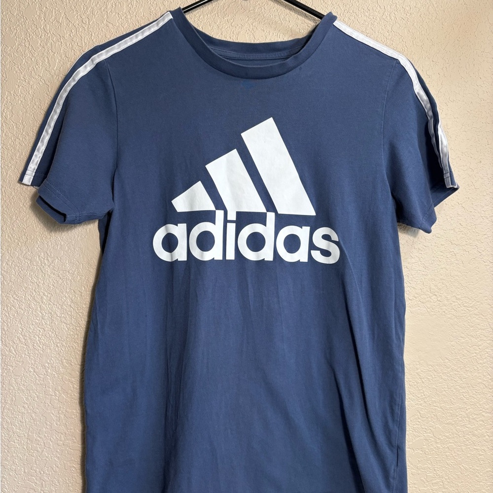 Boys Adidas Navy Tee with White Print